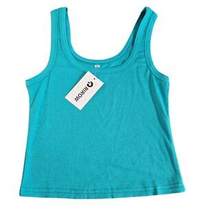 Teal Ribbed Sleeveless Fitted Tank Top - XSmall